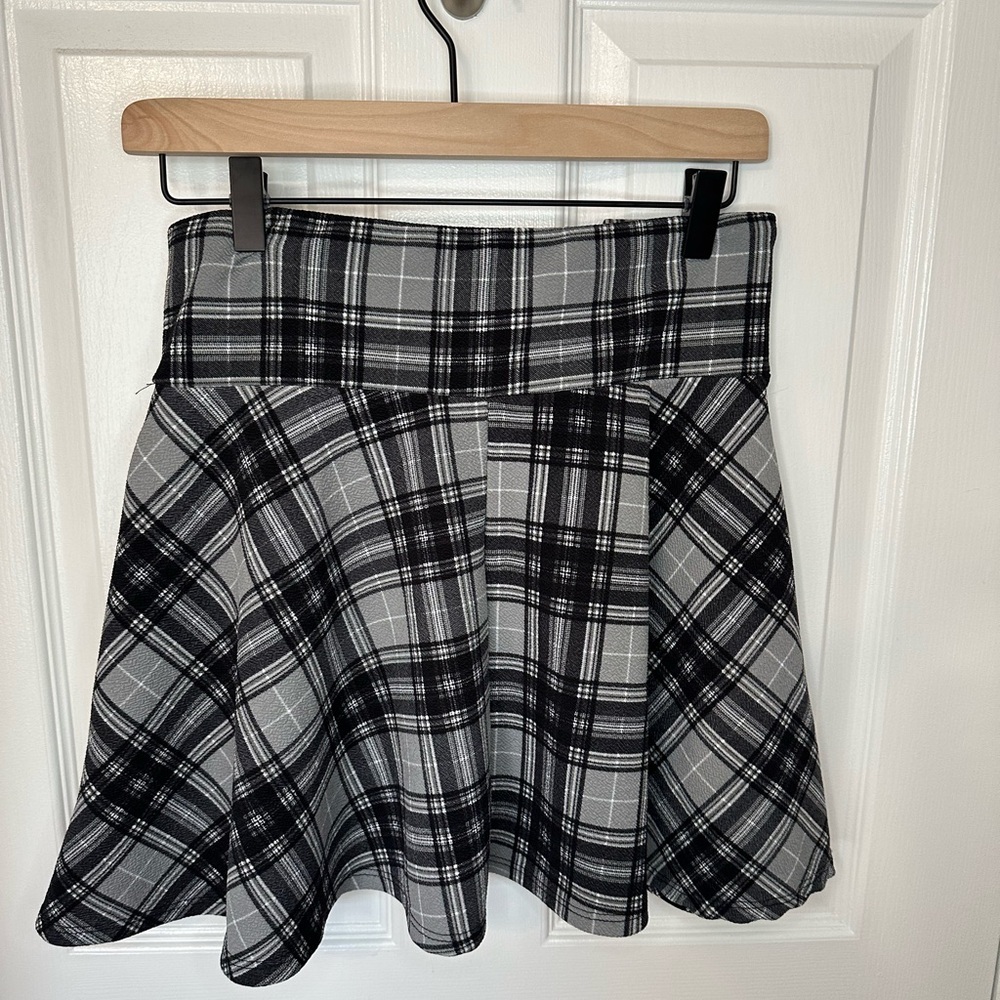 Gray & Black Plaid Womens Lace Up Yoke Skater Skirt Size Medium Grunge Baddie - Picture 3 of 10